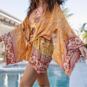 SPELL & THE GYPSY Portobello Road Short Robe Size S/M Color Mustard